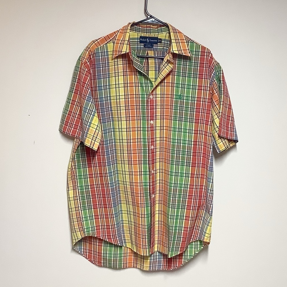NWOT Ralph Lauren Blake Button Multi Plaid short sleeve Shirt Men’s Sz M